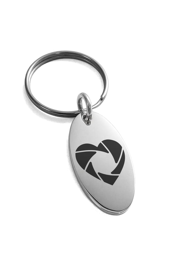 Stainless Steel Camera Shutter Heart Engraved Small Oval Charm Keychain Keyring