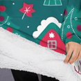 thumbnail image 3 of Oversized Wearable Blanket Hoodie,Dark Green Christmas Tree and House Pattern Sherpa Blanket Hoodie with Super Pockets,Super Warm Fuzzy Pullover for Women & Men, 3 of 6