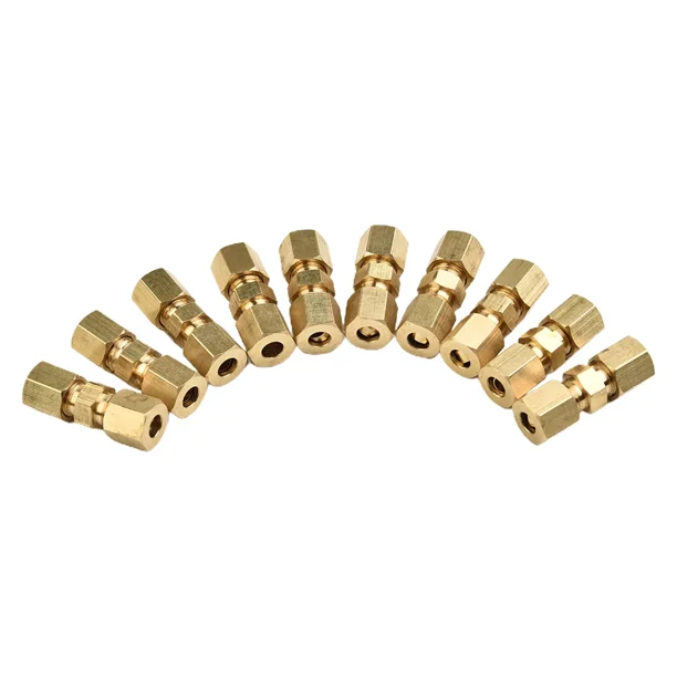 10 Pcs Straight Brass Brake Line Compression Fitting Unions For 3/16 OD  Tubing