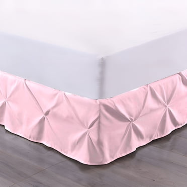 AUQ Luxury Pinch Pleated Bed Skirt 100% Egyptian Cotton 800 Thread Count 1-Piece Pintuck Bed Skirt 15" Inch Drop Length - Full Size (54" X 75") Inch, Blush Solid