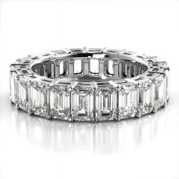 Ember Jewelry 14K White Gold Plated Rings For Women's - Emerald Cut 1.5 Ct VVS1/D Moissanite Ring - Full Eternity Band Wedding Ring For Her - Unique Gift for Any Special Occasion