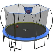 12FT Trampoline Outdoor with No-gap Design, SHINPT Trampoline for Kids Indoor, Outdoor Play Equipment with Basketball Hoop, Toddler Trampoline with Enclosure Net, Recreational Trampoline for Gift