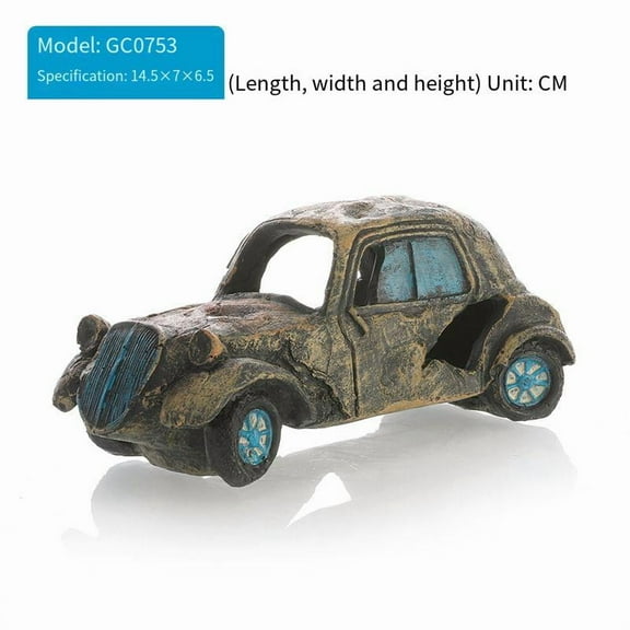 Resin Car Wreck Aquarium Decoration Shelter Aquarium Fish Hideout for Aquatic Pets to Breed Prawn Spawning Rest Play Fish