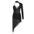 thumbnail image 3 of iixpin Womens One Shoulder Rhinestones Bodysuit Dress Asymmetric Modern Lyrical Dance Costume Black M, 3 of 5
