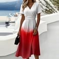 thumbnail image 2 of Laqbezok Gradient Ombre Short Sleeve Midi Dress, Elegant Ruched High Waist Slimming Summer Dress, Casual V-Neck A-Line Flare Fashion Outfit, Vibrant Sun Dress, 2 of 6