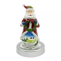 Santa with a Wreath 5" Resin Figurine with Color Changing Illuminated Pedestal