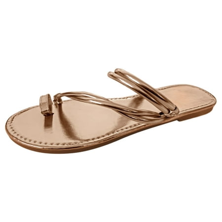 

EHQJNJ Female Summer Sandals for Women 2024 Summer Simple Spaghetti Straps Metallic Glossy Flat Bottom Outer Wear Beach Large Size Sandals Slippers Sandals Women Fashion Wedges Sandals Women Dressy