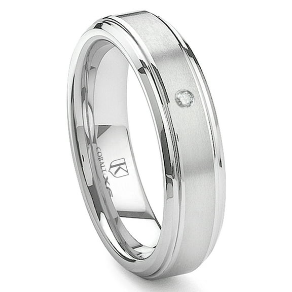 Titanium Kay Cobalt Xf Chrome 6MM Solitaire Diamond Brushed Comfort Fit Wedding Band Ring with Raised Center Sz 10.0