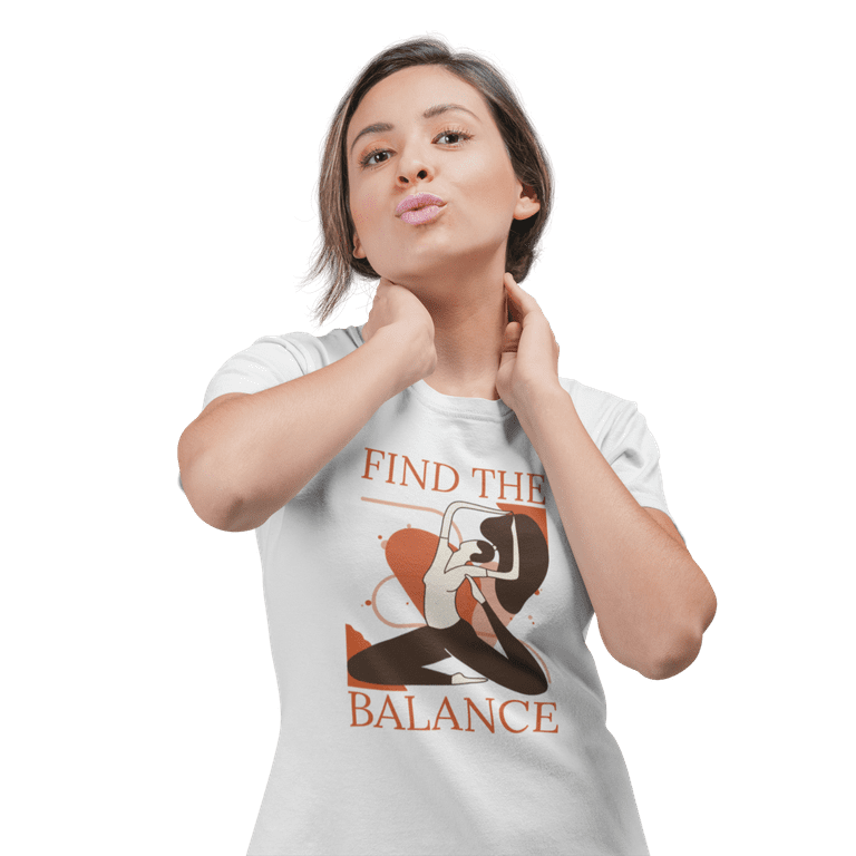 kiMaran Yoga Quote T Shirt FIND THE BALANCE Yoga Pose Unisex Short Sleeve Tee White XL