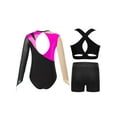 thumbnail image 2 of Zaldita Kids Girls Gymnastics Leotards Shiny Rhinestones Mesh Back Keyhole Unitards Jumpsuits with Crop Tops Shorts Hot Pink 6, 2 of 5