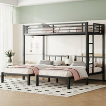 Yoneston Twin Over Twin Over Twin Triple Bunk Beds for Kids, Metal Triple Platform Bed with Full Guardrail and Ladder, Separate Into 3 Twin Beds for Children Bedroom, Black