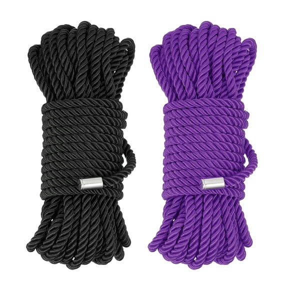 Silk Rope, Nylon Twisted Satin Cord Braided 32ft 8mm Black Purple, 2 Pack