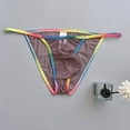 thumbnail image 2 of khonts,Men's Mesh Soft Breathable Low Waist Thong Rainbow Drawstring Sexy Briefs Coffee XL, 2 of 3