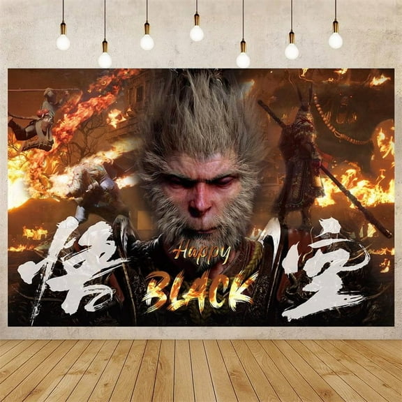 Monkey King Theme Birthday Flag Background Banner Children's Party Decoration supplies Photography Photo Prop ,70.8x43.3inch.