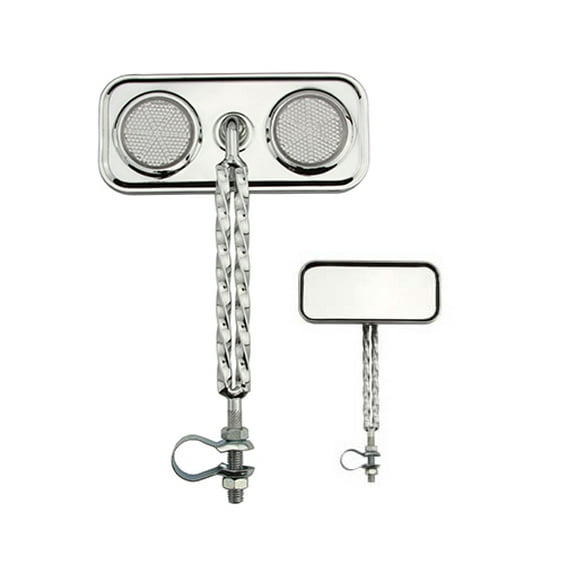 Alta Rectangular Double Twisted Mirror Steel Bicycle Chrome , Reflectors Multiple Colors. (Clear)