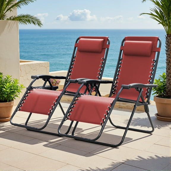 Lacoo Zero Gravity Chair Patio Outdoor Foldable Lawn Lounge Chair Reclining Chair with Adjustable Pillow Pack of 2, Red