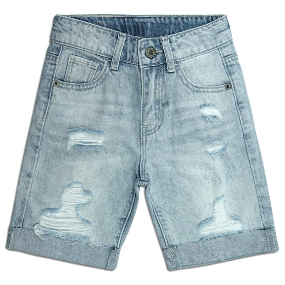 KIDSCOOL SPACE Boys Summer Denim Shorts, Ripped Soft Thin Elastic Band Inside Half Jean Pants,6-7 Years