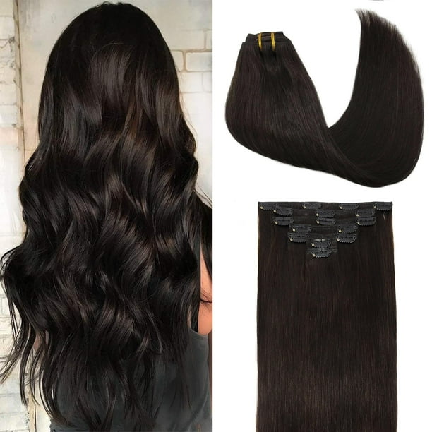 - Extensiones de cabello humano natural y real con clip para mujer, extensiones de cabello Remy, 12 pulgadas, 3 onzas