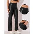 thumbnail image 2 of DARING DIVA Women's Faux Leather High Waist Straight Leg PU Punk Trousers XS Black, 2 of 6