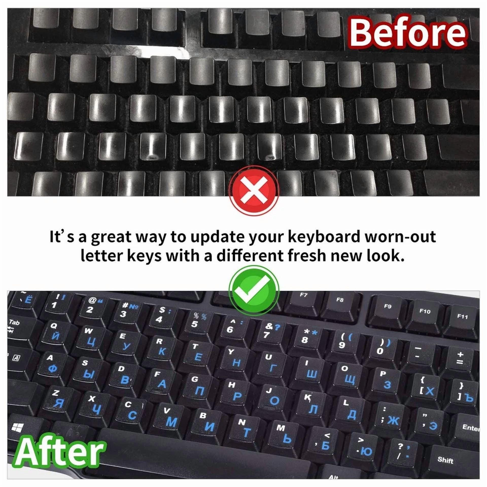 CIRCLE- (2Pcs Pack) Russian Keyboard Stickers, Keyboard Letters Replacement Stickers ...