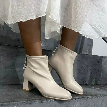 

Gubotare Womens Booties And Ankle Boots Women s Ankle Boots Classic Heel Modern Short Slip On Zipper Shoes Beige 6.5