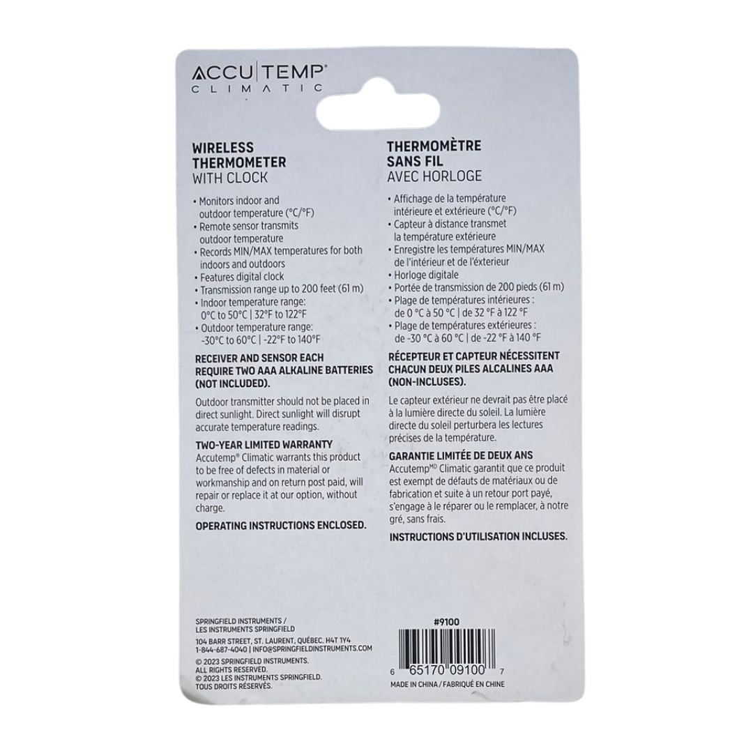 Thermomètre sans fils avec horloge Accutemp Climatic Usage Intérieur/Extérieur