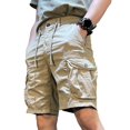 thumbnail image 2 of zeranth Men Cargo Shorts Elastic Waist Adjustable Drawstring Casual Shorts with Reinforced Pockets Solid Color Straight Leg Beach Shorts, 2 of 7