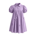 thumbnail image 4 of hengsof Girls Button Short Sleeve Turn Down Collar Dress Fashion Bow Rhinestone Princess Dress Backless Bow Summer Dress for Kids 4-16 Years, 4 of 6