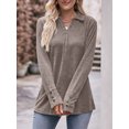 thumbnail image 2 of SHIBEVER Women Blouses Fall Casual Long Sleeve Loose Fit Knit Tunic Tops V Neck Collared Comfy Trendy Khaki Soild Color Tshirts for Women Size M, 2 of 5