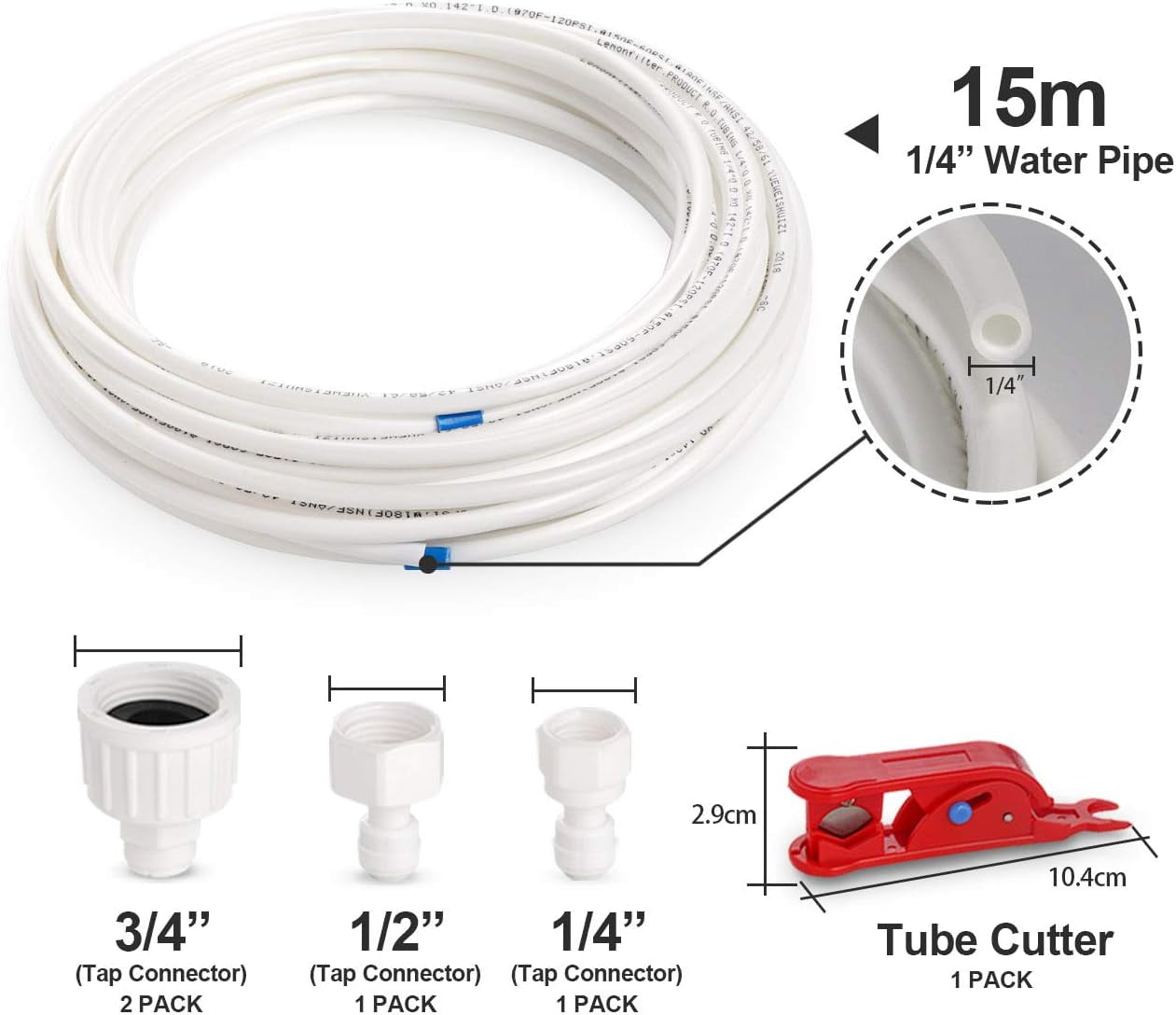 Leakage Prevention, Refrigerator Water Line Kit for Potable Drinking Water Easy DIY Installation, 15M Superior Quality Accessories Wide Compatibility for Reverse Osmosis Systems