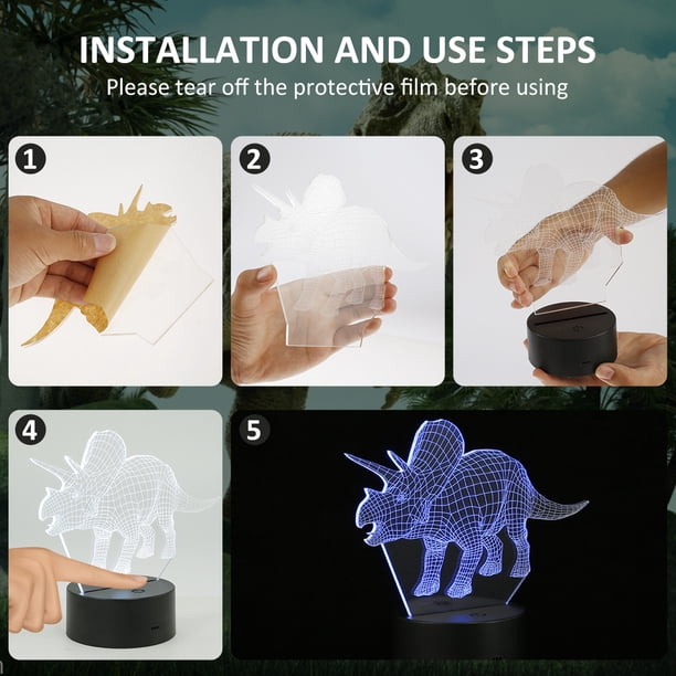 Kit De Pintura De Lámpara Dinosaurio 3D – Set DIY Con 12 Pinturas, Pinceles Y Pegatina De Diamantes, Luz Nocturna Creativa Para Niños De 3 A 12 Años