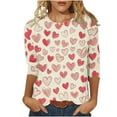 thumbnail image 2 of Cadancy Valentine Tshirts for Women 3/4 Sleeve Casual Heart Print Crewneck Plus Size Shirts Pullover Casual Loose Cute Trendy Tunic Tops Valentines Day Outfits, 2 of 5