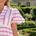 thumbnail image 4 of Morttic Women's Short Sleeve V-Neck Patchwork Stripes Midi Dress Vibrant Casual Cute Spring Summer Vacation Wear Pink，S, 4 of 6