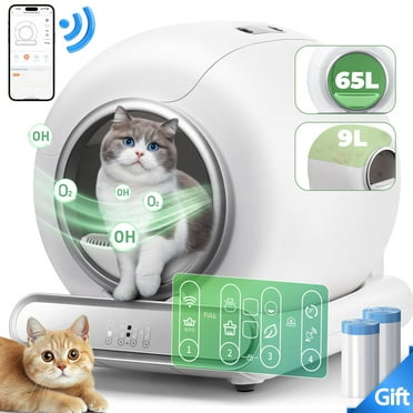 Automatic Self-Cleaning Cat Litter Box for Muti Cat with Odor Removal, Safety Protection, Cat Litter Box with 2 Rol Liners