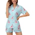 thumbnail image 2 of SKQIT Ensembles de Pyjama à Manches Courtes pour Femmes, 2 Pcs Imprimé Mignon Chemise Boutonnée en Satin Doux et Shorts, 2 of 8