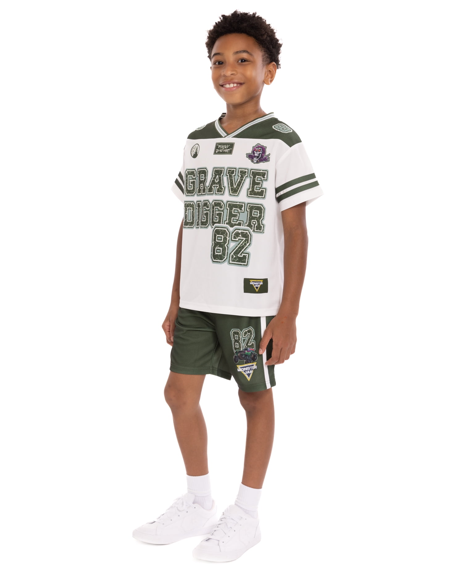 Monster Jam Boys V Neck Graphic Football Jersey and Shorts Set, Sizes 4-16