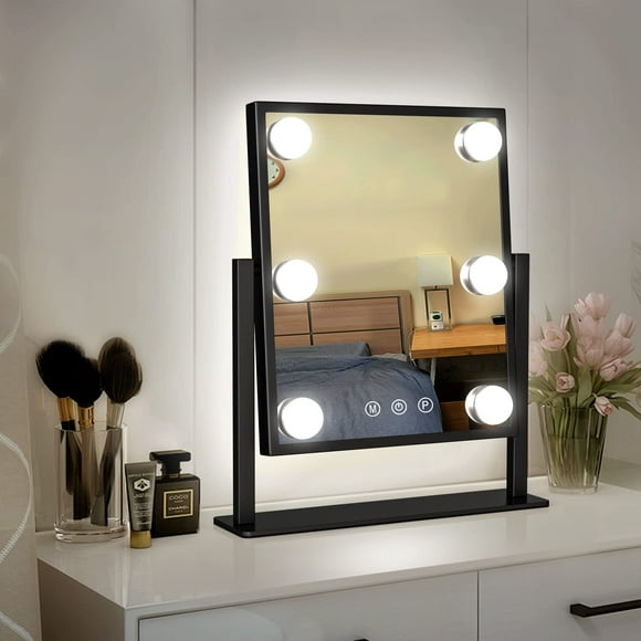 TUREWELL WEILY Hollywood Vanity Mirror with Lights,Large Lighted Makeup Mirror with 3 Color Light & 6 Dimmable Led Bulbs,Smart Lighted Touch Control Screen & 360 Degree Rotation(Bl