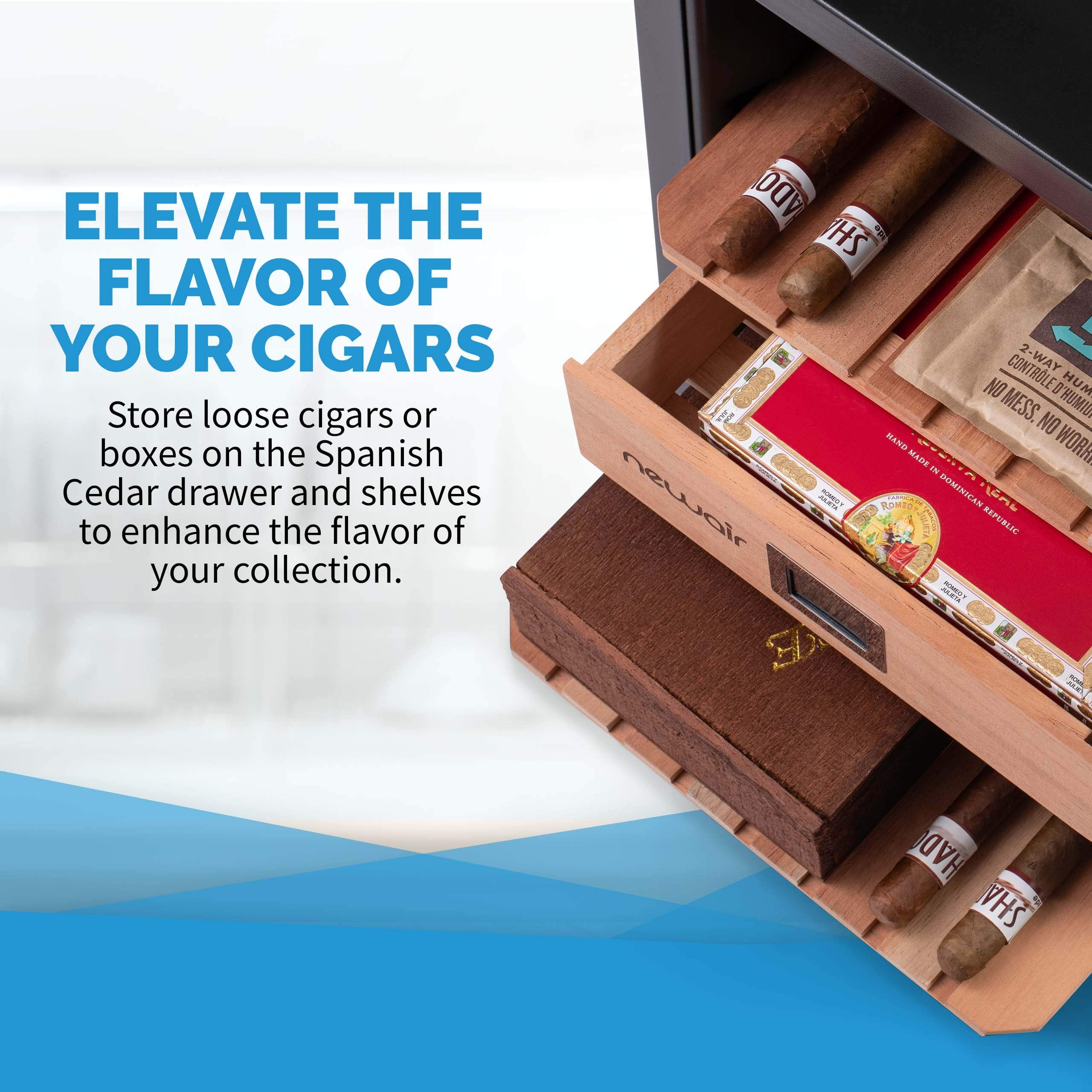 Newair 250 Count Electric Cigar Humidor Wineador in Stainless Steel with Opti-Temp™ Heating and Cooling Function, Spanish Cedar Shelves