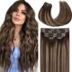 thumbnail image 1 of Loxxy Extensiones de cabello ultra sin costuras con clip en trama de poliuretano, extensiones gruesas de cabello humano Remy con raíces de color marrón oscuro a castaño mezclado con extensiones de cab, 1 of 1