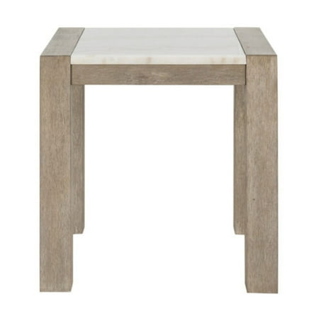 LifeSky Square Side Table with Marble Top: Modern End Table for Small Apartments - Beige Finish Wooden Legs Sturdy Construction Compact Design Living Room Bedroom