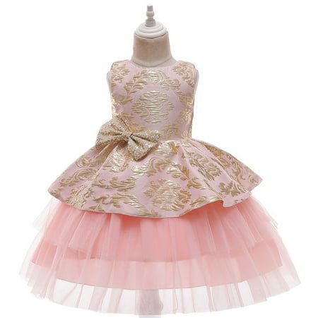 

Tejiojio Girls and Toddlers Soft Cotton Clearance Toddler Girls Net Yarn Embroidery Bowknot Birthday Party Gown Kids Cute Dresses