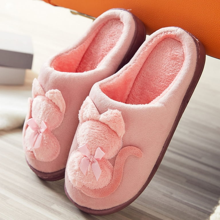 Women Faux Fur House Slippers Shoes Winter Furry Plush Flat