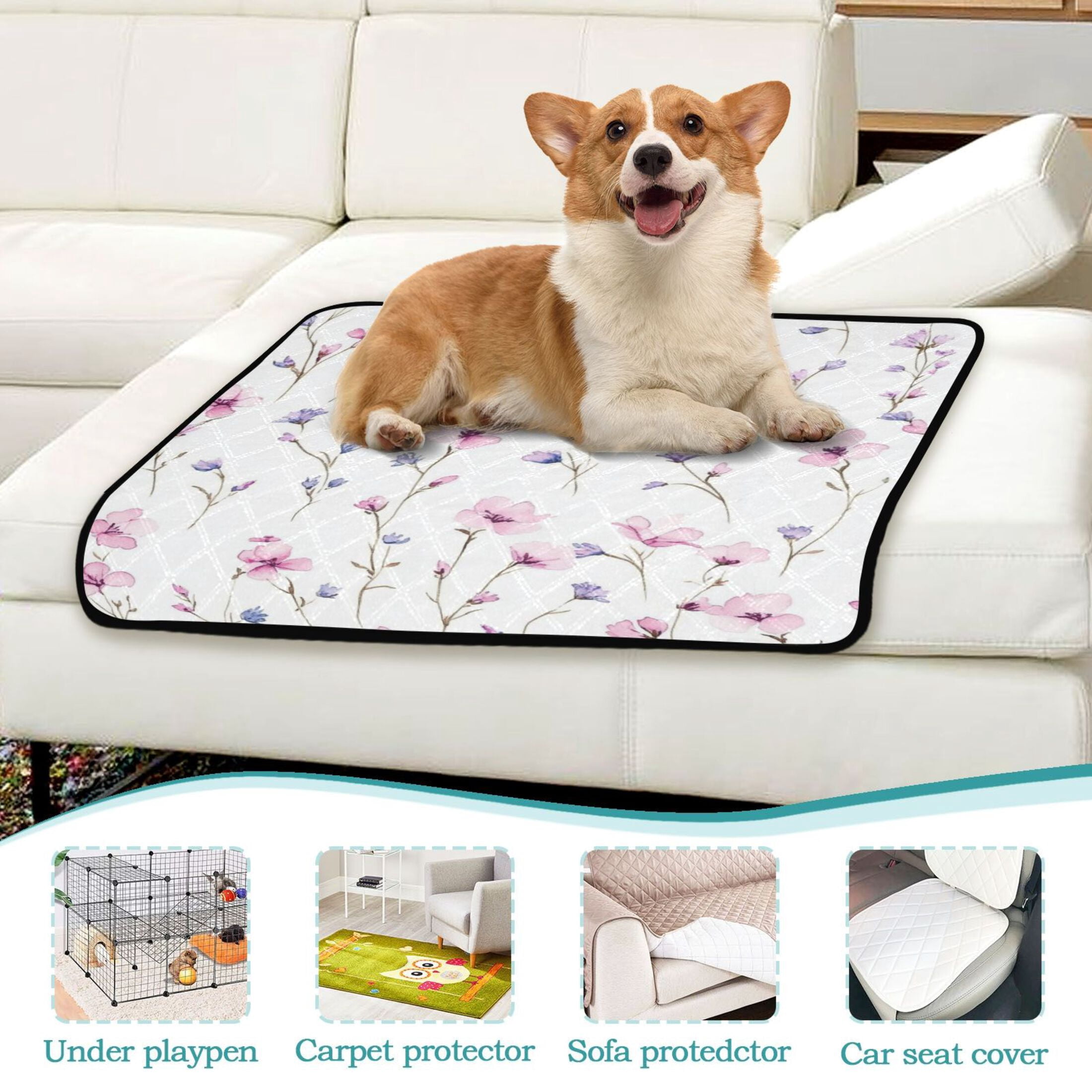 Washable Pet Pee Pads with Super Absorbent Reusable Training Pads for Dogs & Cats Pink Wildflowers