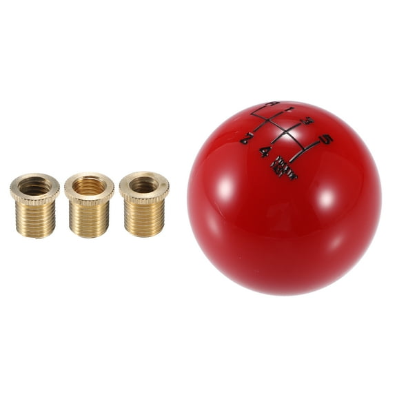 Unique Bargains 1 Set Car Manual 5 Speed Ball Gear Shift Knob Round Shifter Universal for Vehicles Red with Adapter