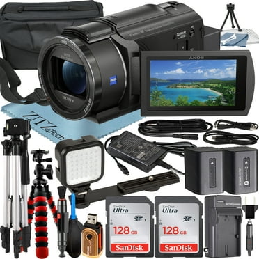 Sony FDR-AX43 4K Ultra HD Handycam Camcorder with 2 Pack 128GB SanDisk Memory Card   Case   Tripod   ZeeTech Accessory Bundle