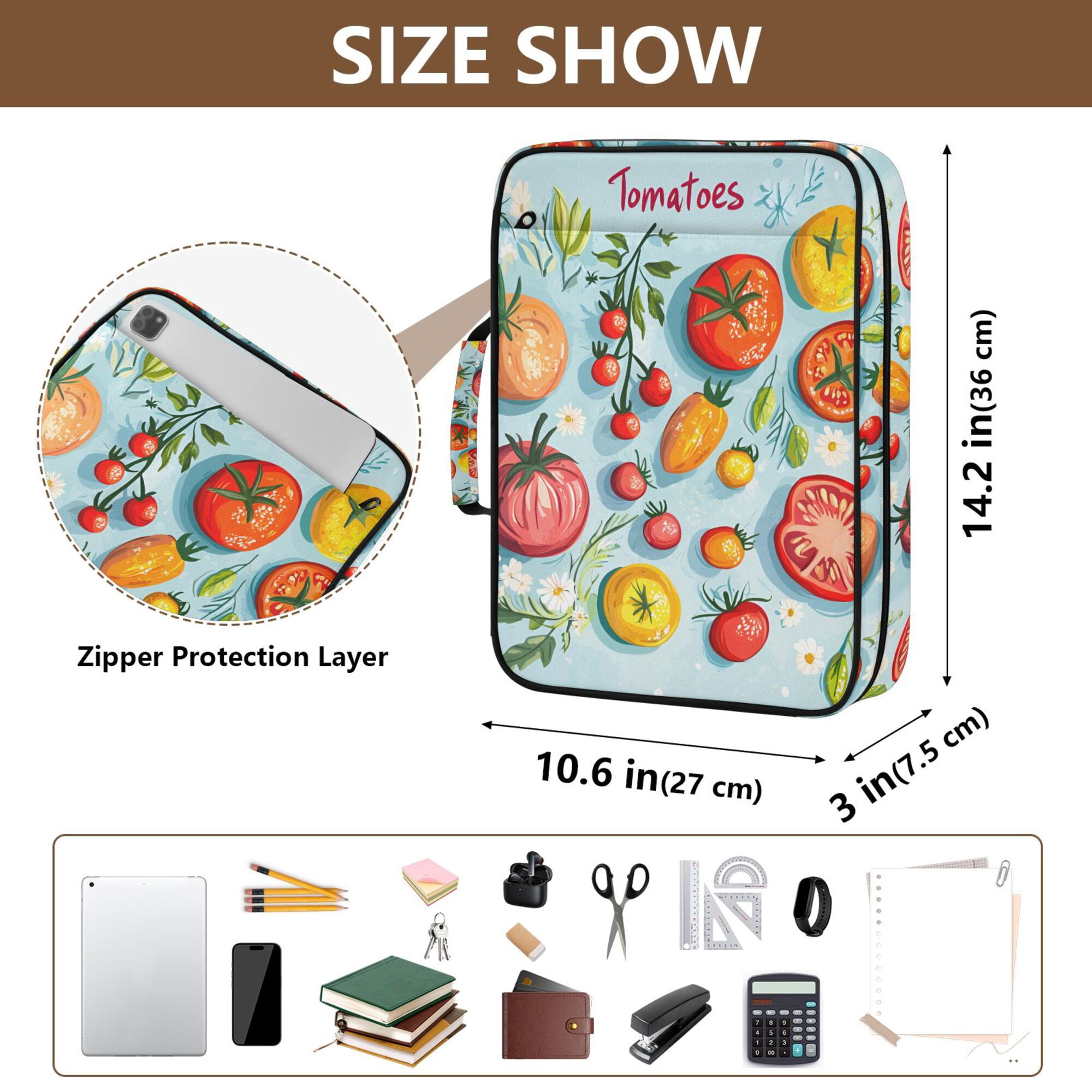 FORMRS Accordion File Folder A4 Size 7-Pocket Expanding Document Organizer Bag with 3 Ring Binder, Yellow Tomatoes