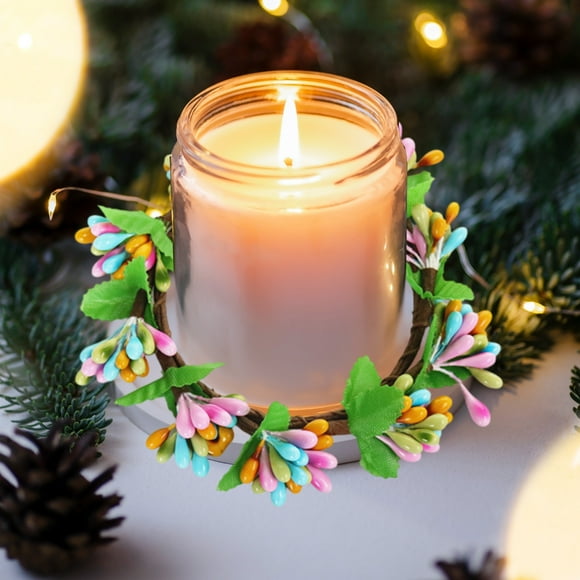 Corona decorativa de Pascua para escritorio | Corona pequeña de flores multicolores de bayas primaverales de 10 cm | Centro de mesa de Pascua de plástico | Decoración festiva para el hogar | Candle