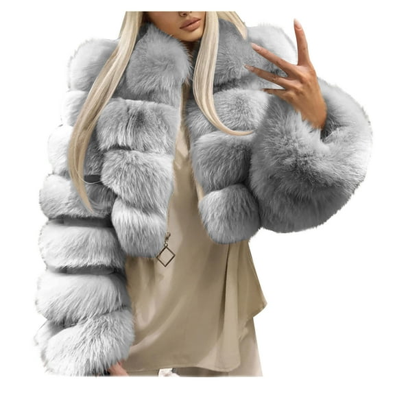 Azrian Clearance Tops Plus Size Women Plus Size Faux Coat Warm Furry Faux Short Jacket Long Sleeve Outerwear