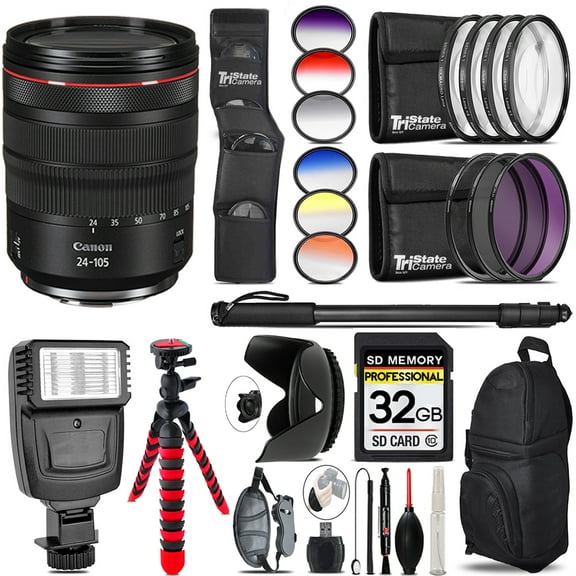 Canon RF 24-105mm f/4 L IS USM Lens   Flash   Color Filter Set - 32GB Accessory Kit (International Version)