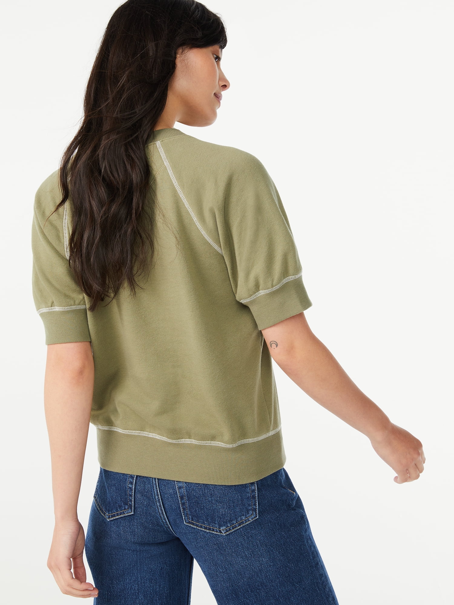 Free Assembly Women's Raglan Sweatshirt T-Shirt with Short Sleeves